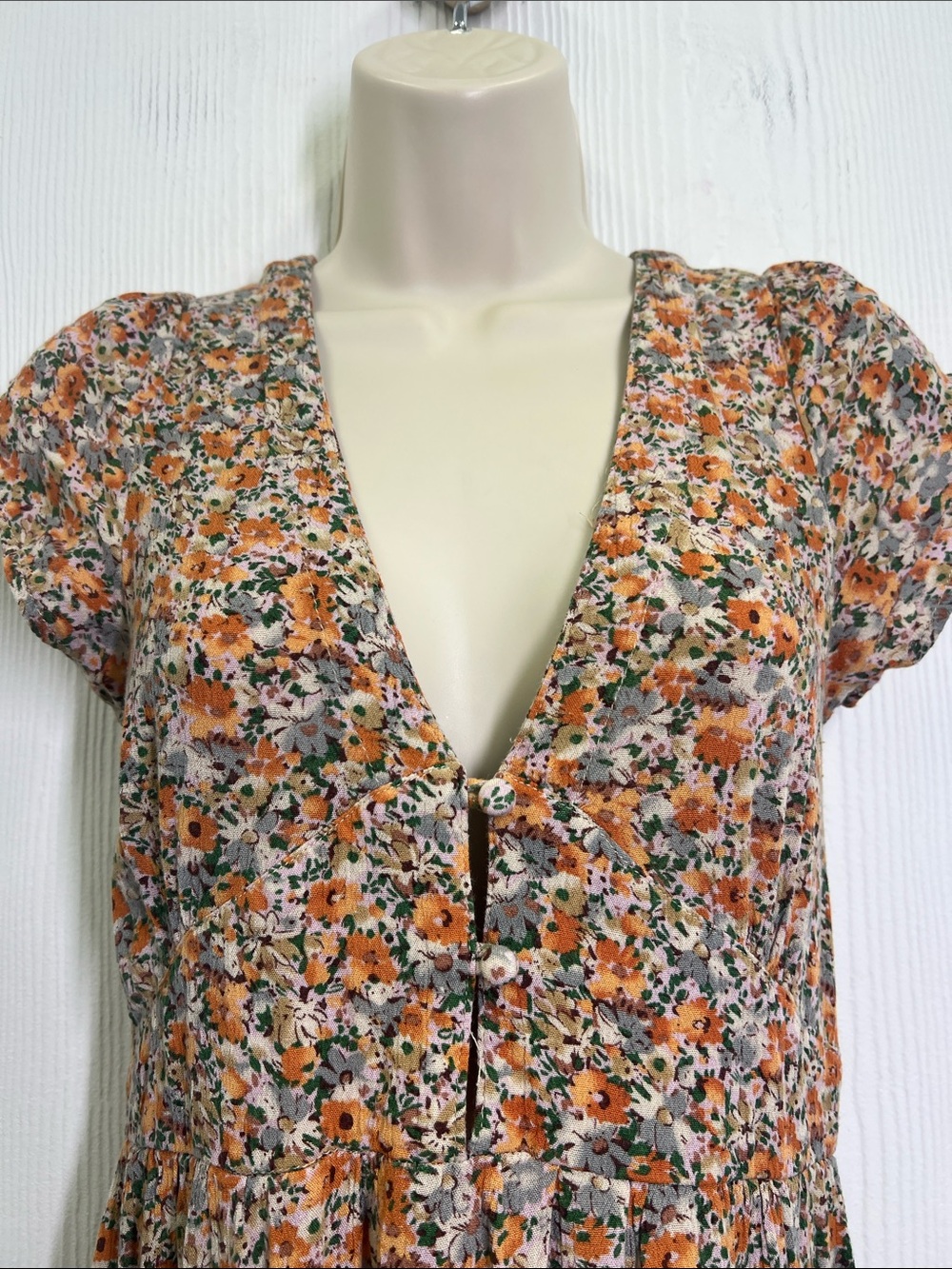 Natural Life - Colorful Floral Short Cottagecore Sleeve V Neck Maxi Dress SZ XS - Picture 5 of 11
